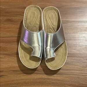 SHEIN Shiny Silver Slide Sandals